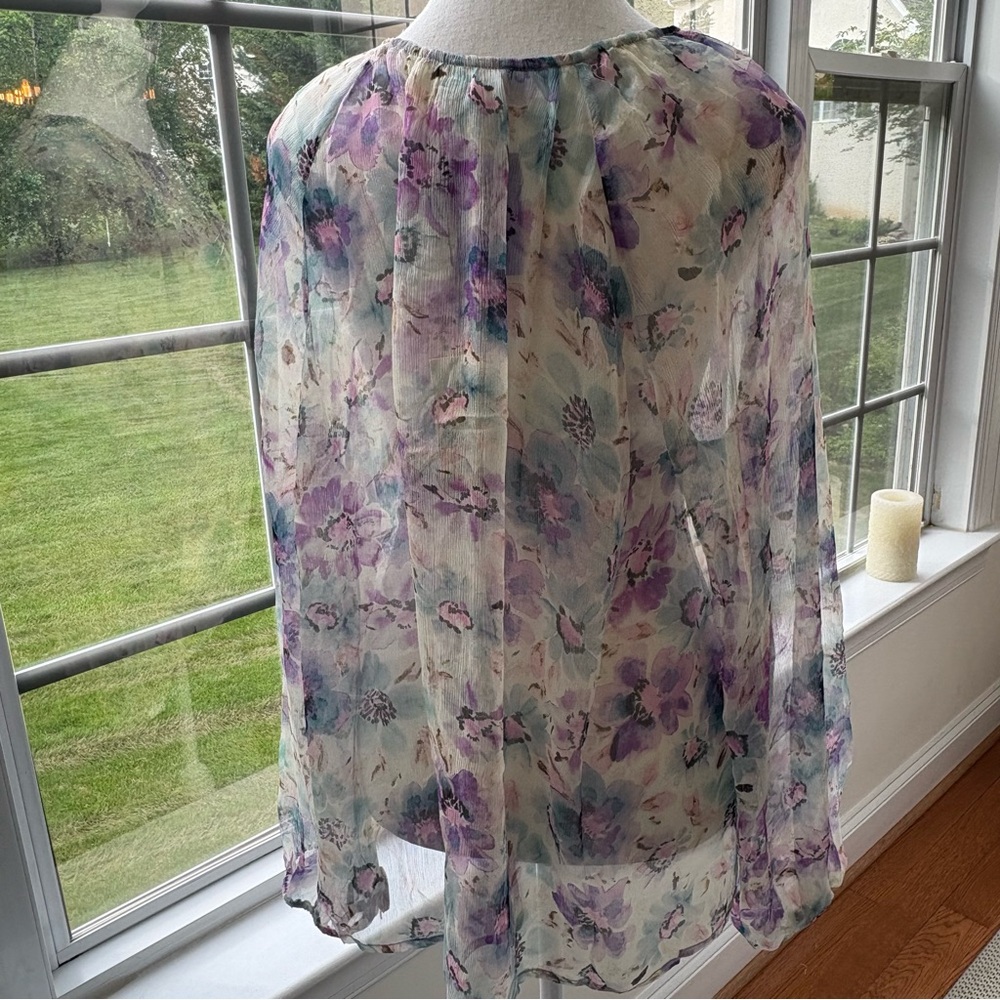 Johnny Was‎ Glinda silk peasant blouse XL floral white purple light sheer NWT - Picture 8 of 12